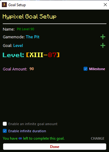 Preview of Hypixel Goal Tracker
